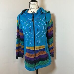 Agan Traders Nepal Boho Patchwork Hoodie – Bright Multicolor Razor Cut Jacket XL